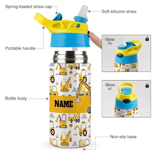 Custom Cartoon Car Truck Backpack for Kids Boys Girls Personalized Name School Bag with Lunch Bag Kids Water Bottle Customize 3Pcs Backpack Set 7