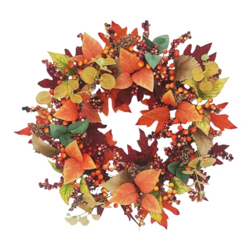 Ghirlanda Corona Autunnale Per Porta D'ingresso, Ghirlanda Artificiale Autunno Di Halloween Thanksgiving Da Appendere, Coroncina Autunnale Porta Con Bacche E Foglie D'acero Per Decor Murale & Finestra