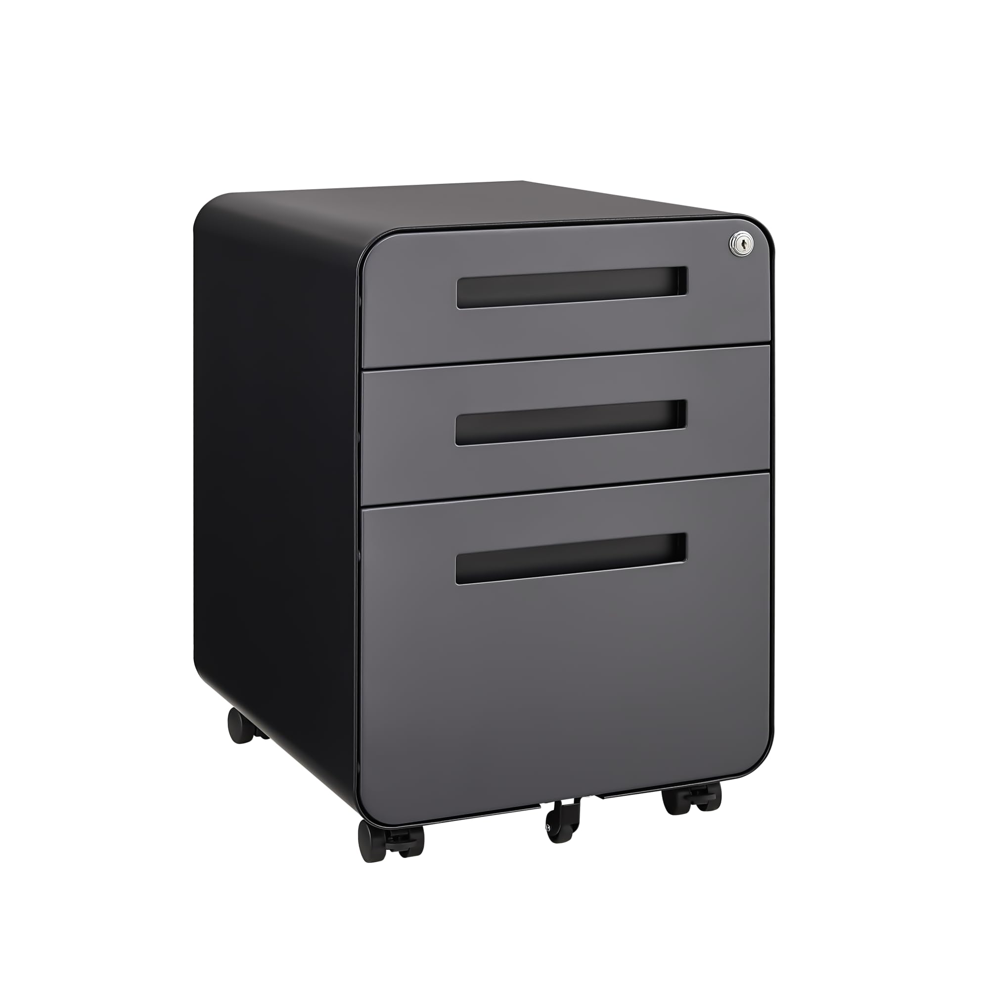 3 Drawer Mobile File Cabinet with Lock,Under Desk Metal Filing Cabinets for Home Office Organizer Letters/Legal/A4, 5 Wheel Anti-Tip Design (Dark Grey)
