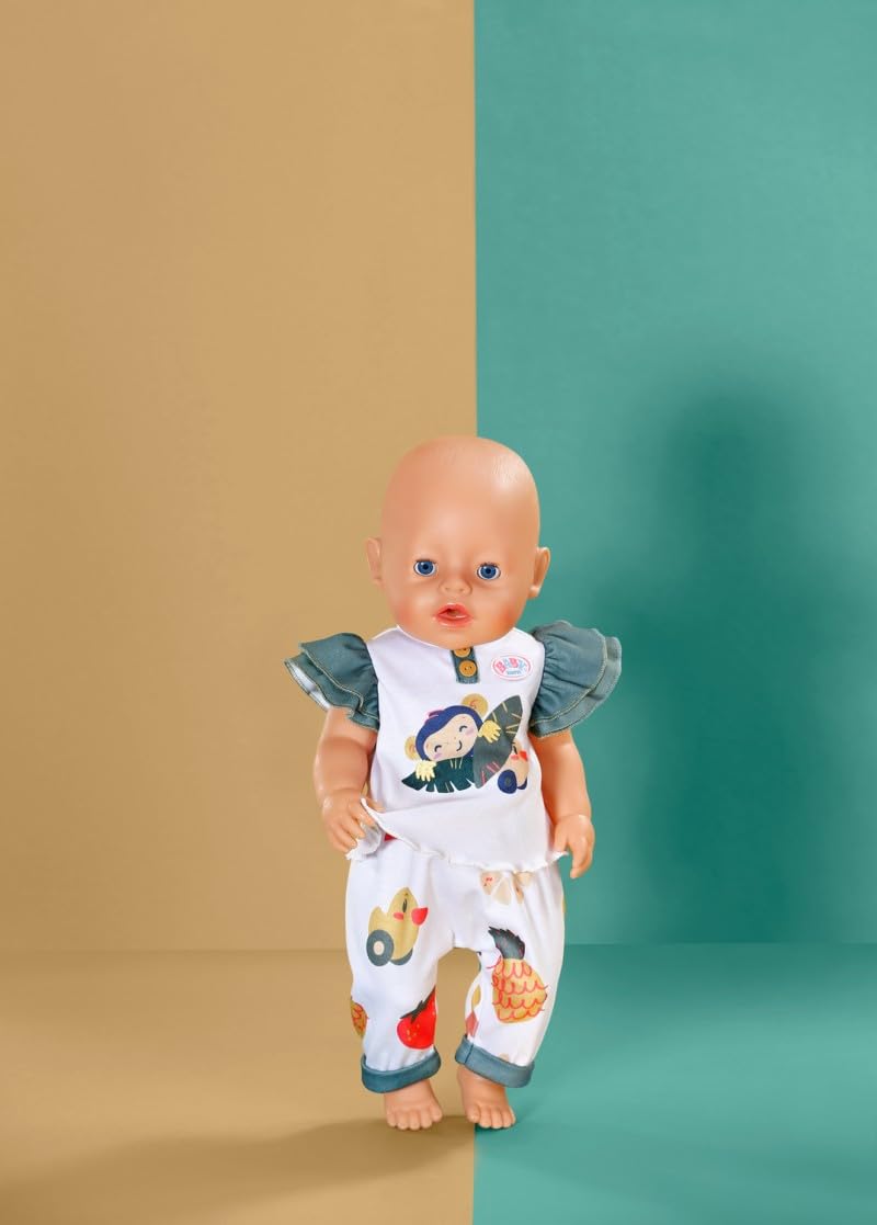 BABY born Strój małpki - koszulka z falbankami i spodnie do salonu w stylu dżungli - wysokiej jakości akcesoria dla lalek - ubranie odpowiednie dla lalek w rozmiarze 43 cm