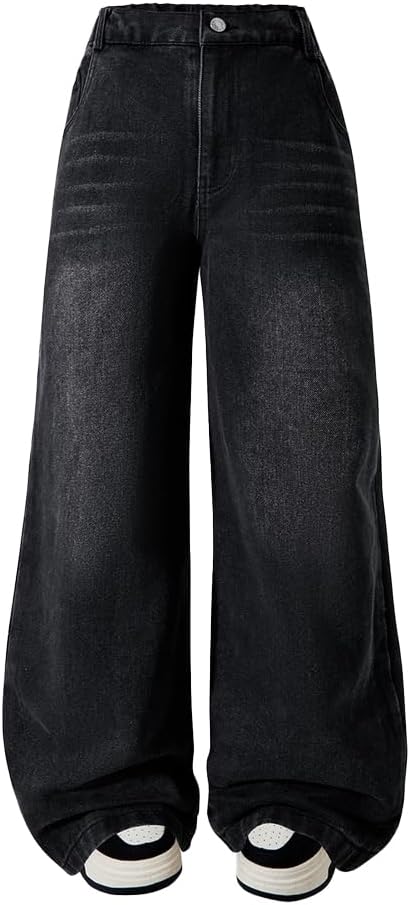 Nivne Tco Tween Boys Loose Jeans Casual Relaxed Fit Wide Leg Jeans with Five Pockets, Zipper Fly Black Baggy Denim Pants