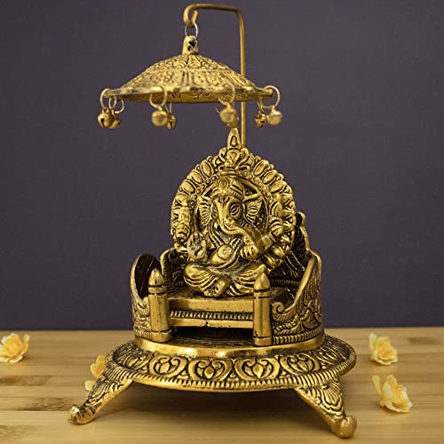 Image of Spillbox Traditional Oxidised Brass Sinhasan Mukali with Ganesha God Idol