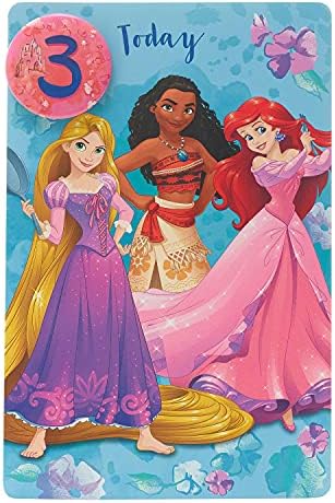 UK Greetings,673653 Disney Princesses Happy 3rd Birthday Greetings Card with Badge