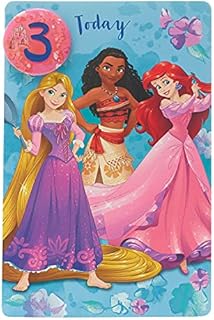 UK Greetings,673653 Disney Princesses Happy 3rd Birthday Greetings Card with Badge