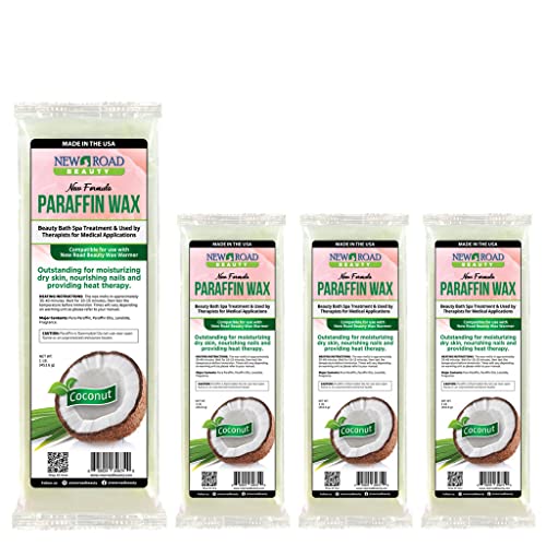 New Road Beauty - Paraffin Wax Refills for Paraffin Bath Wax Warmer, for Dry Skin on the Hands, Feet, Elbows, Coconut, Pack of 4