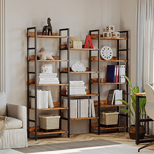 Ironck Bookcases And Bookshelves Triple Wide 5 Tiers Industrial Bookshelf With Baffles Large Etagere Bookshelf With Metal Frame For Living Room Home Office #TOP1