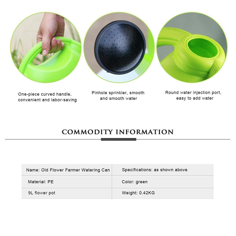 Arrosoir en Plastique 9L avec Bec Réglable pour Plantes d'intérieur et d'extérieur, Arrosage de Fleurs Succulentes, Grande capacité pour la Maison (Vert-9L)
