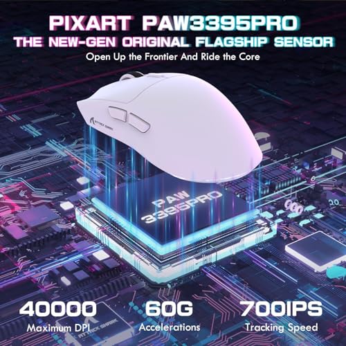 Image of ATTACK SHARK X1 Ultralight Tri Mode Wireless 40000 DPI Gaming Mouse-White | Magnetic RGB Charging Dock,PixArt PAW3395 Pro Sensor,BT /2.4Ghz /Wired,1K Polling,Optical Micro Switch,Driver for PC Mac Gamer
