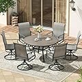 VICLLAX Patio 7 Pieces Outdoor Dining Set,Wrought Iron Metal Outdoor Table and Chairs Set,47.2" Round Table with Umbrella Hole and 6 Swivel Textilene Chairs for Lawn,Garden,Porch,Grey