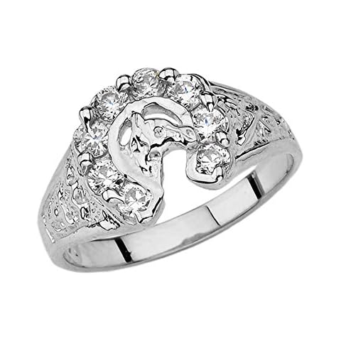 Lucky Horseshoe Ring with CZ in Solid Sterling Silver Cover
