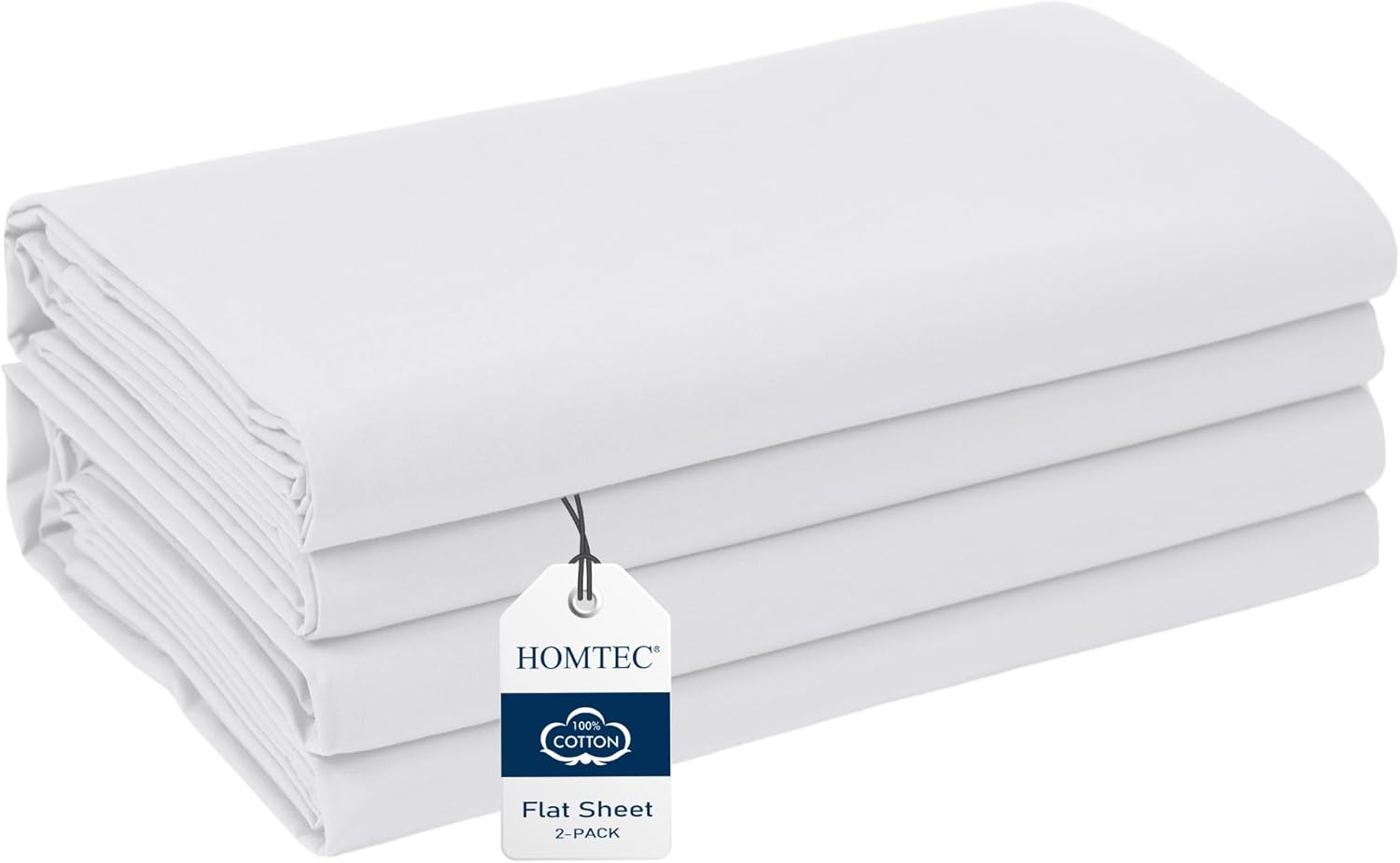 Queen Size Flat Sheet 2 Pack, 100% Cotton Percale Flat Bed Sheet, Breathable, Cool & Crisp White Top Sheet (91" x 103", White)