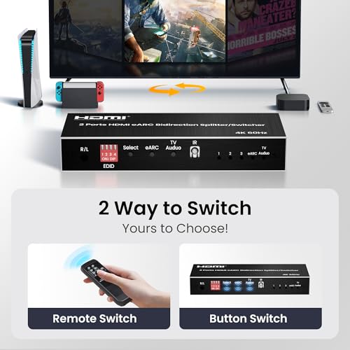 image for 4K@60Hz HDMI eARC Splitter 1 in 2 Out, avedio links HDMI Switch 2 in 1