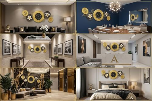 Image of Large Decorative Wall Clock for Living Room,Metal & Home Decor Silent Non Ticking Lightweight Clocks for Bedroom, Study, Office Decorations (MO-12)