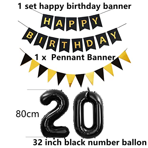 Palloncini 20 Anni Compleanno donna uomo oro Neri