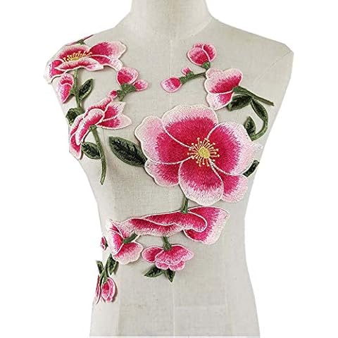 Sunmove One Pair Rose Flower Embroidery Applique Badge Embroidered Floral Collar Sew Patch Bust Dress Jeans Craft Cover