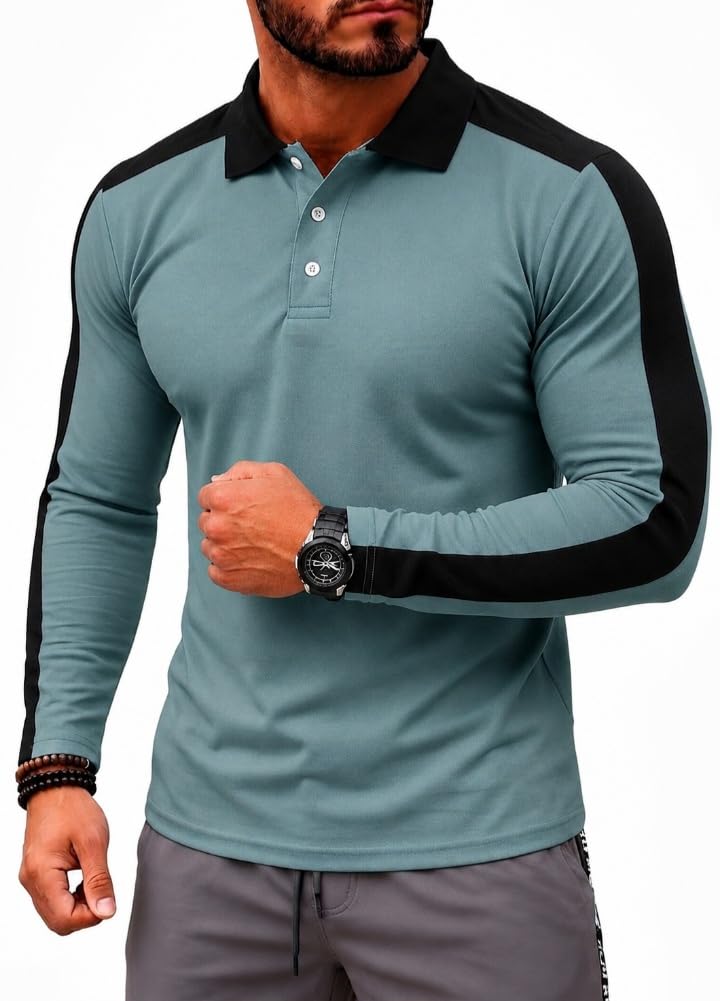 T.N.X Men's Dri-Fit Full Sleeve Polo T-Shirt | Moisture Wicking Quick Dry Fabric | Contrast Panel Design | Regular Fit Sports & Casual Wear-image-37