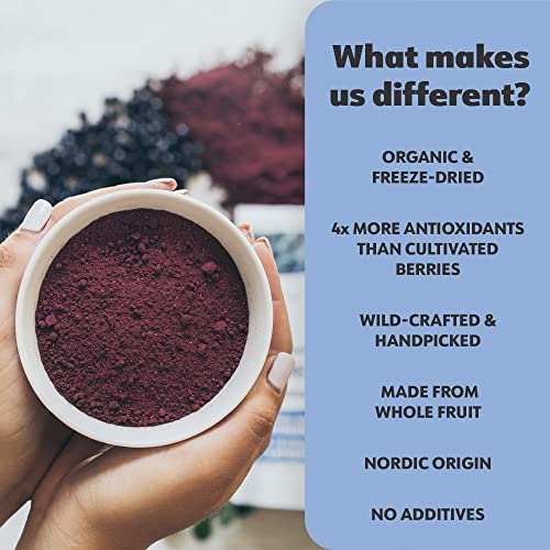 LOOV Organic Wild Blueberry Powder, Wild-Crafted from Nordic Forests, 100% Whole Fruit Bilberry, Freeze-Dried and Powdered Blueberries, No Added Sugar, 171 g