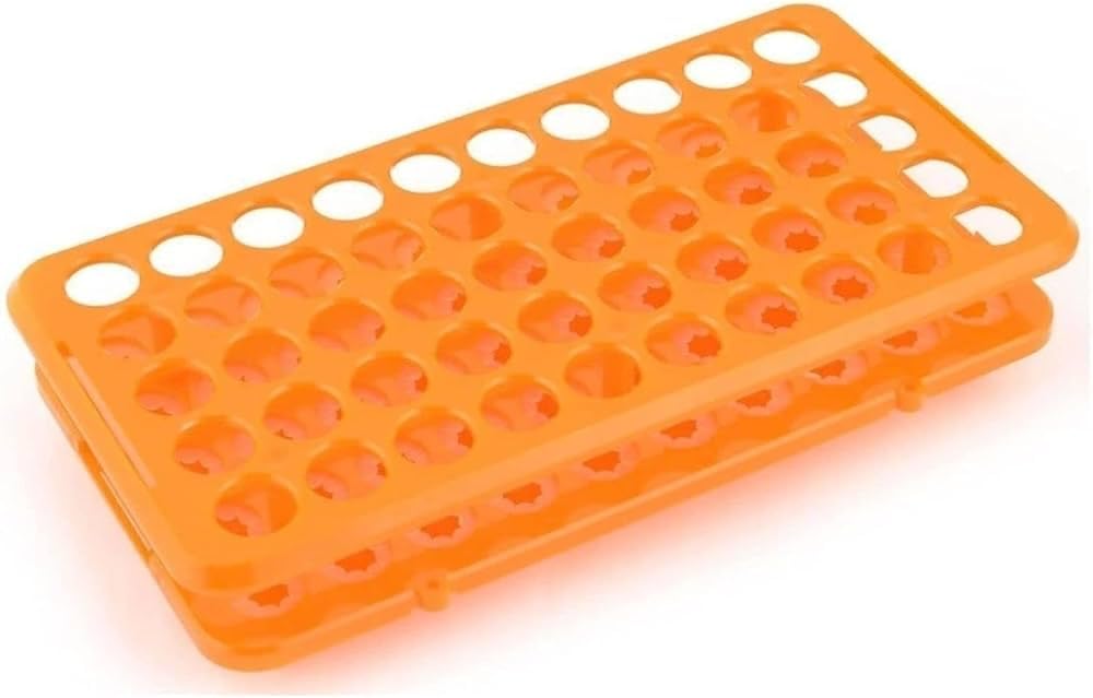 50-Hole Test Tube Rack with Silicone Gasket | Holds 5ml–15ml Tubes | Laboratory Tube Stand for Sample Storage, Blood Collection & Clinical Use (Pack of 1)