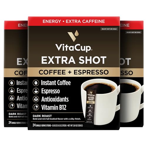 VitaCup Extra Shot Instant Coffee Packets with Espresso Shot, “Red