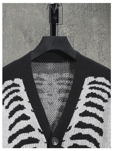 SHENHE Women's Skeleton Print V Neck Button Down Goth Cardigan Grunge Loose Fit Sweater Coat3