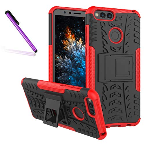COTDINFORCA Case for Huawei Honor 7X Tyre Pattern Design Heavy Duty Tough Protection Case with Kickstand Shock Absorbing Detachable 2 in 1 Case Cover for Huawei Mate SE/Huawei Honor 7X. Hyun Red