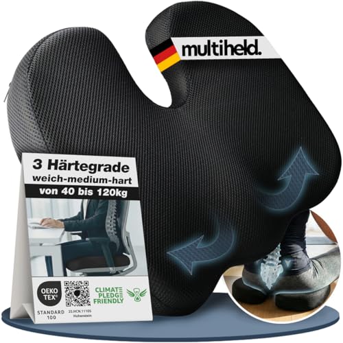 Sitzkissen orthopädisch Steißbeinkissen in 3 Härtegraden ergonomisch geformt aus Memory Foam zur Druckentlastung beim langen Sitzen geeignet für Bürostuhl Auto Homeoffice & Alltag (Medium 60-90 kg)