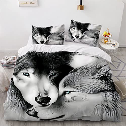 Housse de couette loup 140x200 cm parure lit enfant zippée en microfibre facile à laver - 3