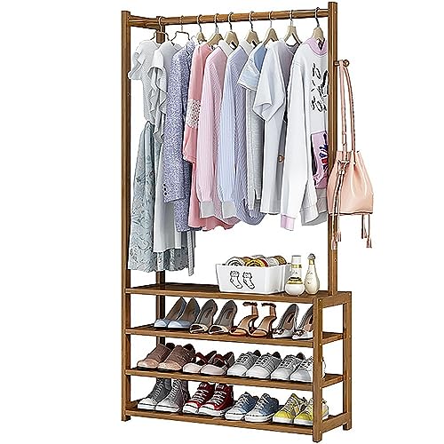 Portant à vêtements en bambou pour résoudre le manque de place dans l'entrée