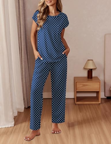 Image of Ekouaer Womens Pajama Sets Cap Sleeve Sleepwear Tops and Long Pants Comfy Pjs 2 Piece Lounge Set with Pockets S-XXL