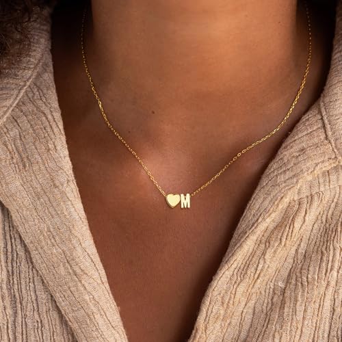 Gold Initial Necklaces for Women Girls - 18K Gold Plated Heart Initial Pendant Necklace Dainty Heart Necklace Tiny Gold Letter Necklace for Women Girls Jewelry Gifts3