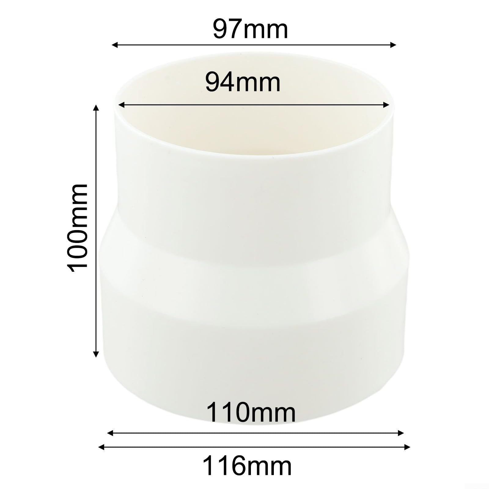 Kunststoff-Dunstabzugshauben-Rohr-Umwandlungsverbinder 110 mm auf 100 mm Kanaladapter weiß