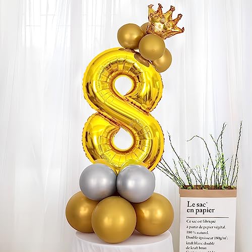 Image of Gold Number Balloons Birthday Balloons - Giant Gold Number 8 Balloon 40 inch, Numbers Balloon Birthday Decorations, Gold Party Supplies for Women Men