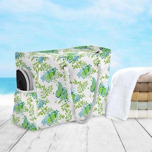 Butterfly Twigs White Beach Tote Bag for Women Waterproof Large Swim Pool Beach Bags with Zipper Travel Tote Bags Carry On Bag for Gym Vacation Essentials Nurse Grocery Yoga3