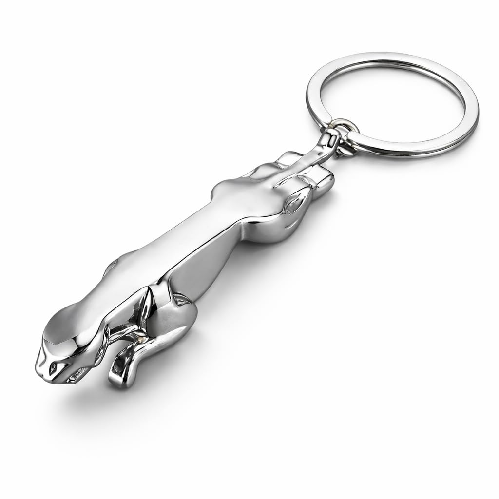 Elenviorina Unisex Silver Leopard Metal Keychain – Stainless Steel Animal Key Ring With Carabiner & Bag Charm – Durable Car Keyring And Keyfob For Men & Women, Stylish Keyrings & Keychains Gift (Silver)