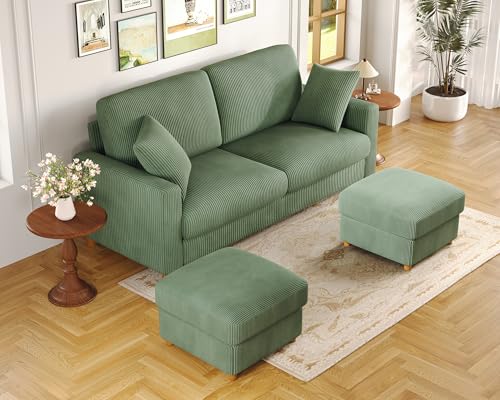 Image of Kidirect 70in U Shaped Couch, Modular Sofa No Tool Assembly, Comfy Sectional Couches for Living Room 21in Deeper Seats, Corduroy Sofas for Living Room with 2 Pillows, Loveseat Sofa Set, Green Couch