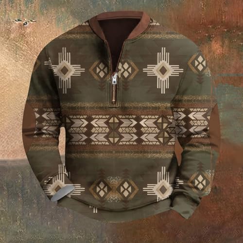 DuDubaby Cowboy Mens Hoodie Vintage Graphic Western Hoodies Casual Long Sleeve 1/4 Zip Pullover Mens Country Jacket - Image 4