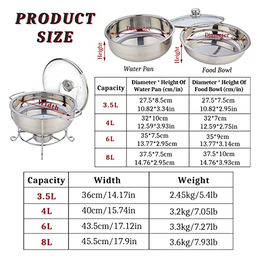 Conjunto de pratos chafing, aquecedor de alimentos de aço inoxidável com bandejas de água/alimentos