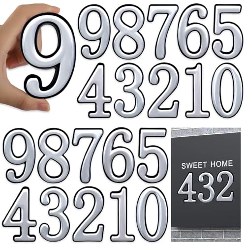 Image of opasyo 20 Pieces Mailbox Numbers for Outside 3.8 inch 0-9 Self-Adhesive Mail Box Numbers,3D Gold House Numbers for Mailbox, Apartment, House, Trash Bins,Office Hotel Room (Silver, 3.8inch)