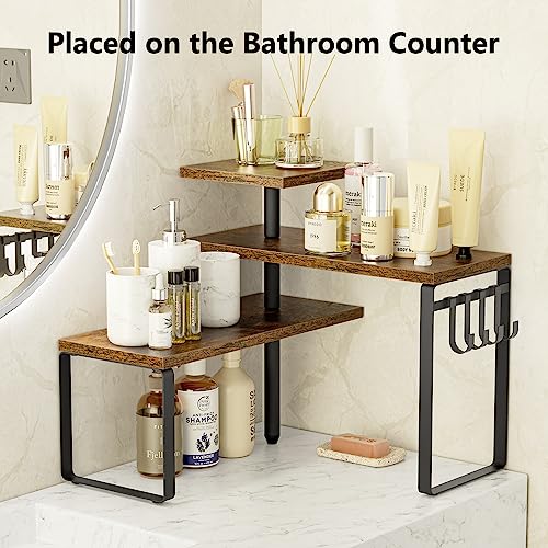 Alsonerbay Kitchen Organizer Countertop Kitchen Organization,3 Tier Corner Shelf Organizer With Removable Hooks For Coffee Station,Bathroom Counter,Dresser Table (Rustic Brown) #TOP6