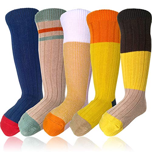 Baby Knee High Non Skid Long Socks - 5 Pairs Newborn Infants Toddlers Stockings (6-12 Months)