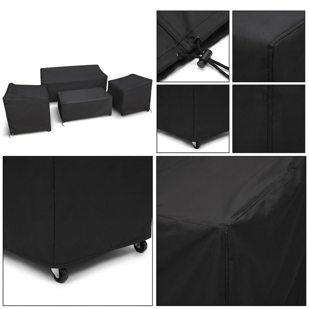 Lot de 4 Housses de Meubles de Jardin en Tissu Oxford Imperméable pour Table et Chaises en Rotin, Protection Contre la Pluie, la Neige et la Poussière (noir 200D)