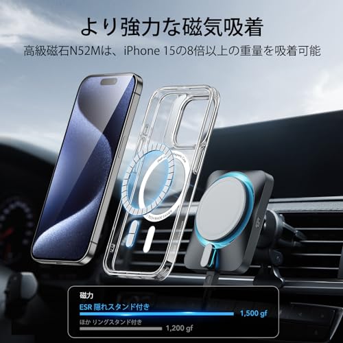 undefined 【デザイン受賞シリーズ！】ESR iPhone 15 Pro ケース MagSafe対応 隠しスタンド 調整可能 ワイヤレス充電対応 米軍MIL規格 耐衝撃 傷防止 軽量 スマホケース 高い透明度 いphone15pro ケース 6.1 インチ Classicシリーズ クリア の商品画像 2