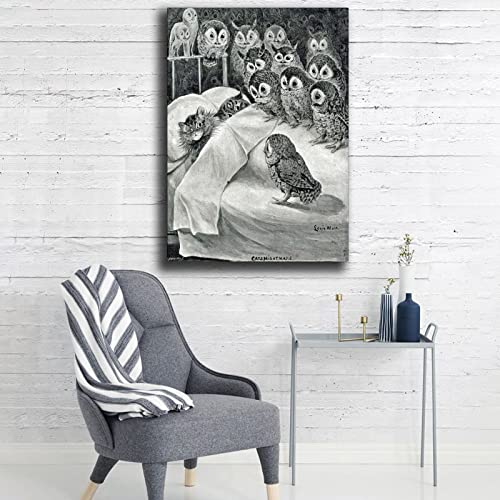 Buutuuce Louis Wain Cat Nightmare Owl Bird Poster Decorative Painting Canvas Wall Art Living Room Posters Bedroom Painting 16X24Inch(40X60Cm) #TOP4