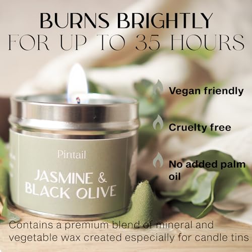 Pintail Candles Classic Tin (Jasmine and Black Olive Home Fragrance) Scented Candles Long Burning (35 Hour Burn Time) - Image 4