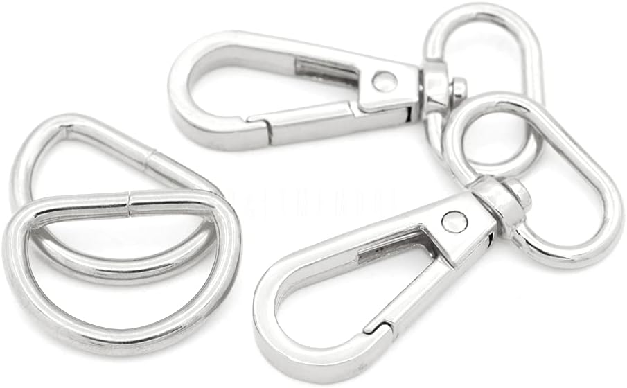 CRAFTMEMORE 10 Sets Silver Snap Hooks Lobster Clasp Swivel Push Gate Fashion Clips with D Rings Craft FSD1 (3/4 Inch)