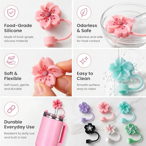 Image of BTYHAOS Straw Covers, Dust Proof Straw Toppers Fit Stanley 30 40oz Tumbler | Reusable Food-Grade Silicone Straw Covers Cap for Most 10mm Reusable Straw