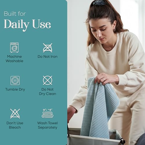 Image of Kitchen Towels, Cotton Hand Towels, Blue and White Floral Vine Ribbed Hand Drying Cloth Set of 4 Absorbent Hand Towels, 18 x 28 Kitchen Linens