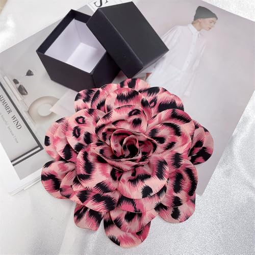 Image of Dainty Fabric Leopard Rose Flower Large Brooch Lapel Pins Handmade Big Flower Brooches Pin Classic for Women Wedding Party Dance Banquet Dress Suit Clothes Accessories Jewelry Gifts 190mm