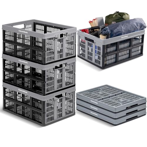 Image of CleverMade Collapsible Utility Crate (Recycled) - 45L - Stone (3PK)