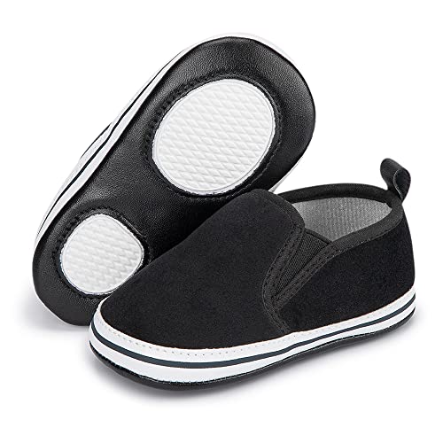 Image of Clowora Unsex Baby Boys Girls Canvas First Walkers Shoes,Infant Non Slip Soft Sole Toddler Flat Lazy Loafers Sneaker (011a/Black,3-6 Months)